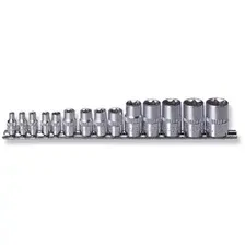 набор головок торцевых! 1/4'', 3/8'', 1/2''DR, внешний TORX, на держателе, Е4-E24, 14 пр.\ S06H414S JONNESWAY