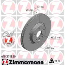 Тормозной диск ZIMMERMANN 610.3711.20 вентилируемый , передняя ось