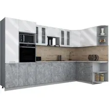 Готовая кухня Интерлиния Мила Gloss 1.68x3.4 правая (белый глянец/керамика/травертин серый)