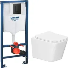 Унитаз подвесной с инсталляцией Lauter Square 214903 + GROHE Solido 38811KF0 (прямоугольная, черный)
