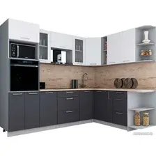 Готовая кухня Интерлиния Мила Gloss 1.88x2.6 правая (белый софт/графит софт/травертин серый)