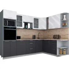 Готовая кухня Интерлиния Мила Gloss 1.88x2.8 правая (белый глянец/графит софт/травертин серый)