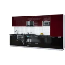 Готовая кухня Интерлиния Мила Gloss 3.8-ПМ2 (черный глянец/бордовый глянец/кастилло темный)
