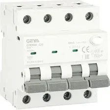 Дифференциальный автомат GEYA GYR9NM-C20-30mA 3P+N 20A C 6 kA 30mA A 4M GYR9NM3PC20A30