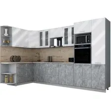 Готовая кухня Интерлиния Мила Gloss 1.68x3.4 левая (белый глянец/керамика/травертин серый)