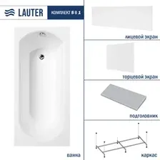 Ванна Lauter Haven 170 21202007 (с каркасом, серым подголов, белым лиц. и торц. экранами)