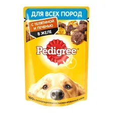 Влажный корм для собак Pedigree Для взрослых собак всех пород с телятиной и печенью в желе (85г)