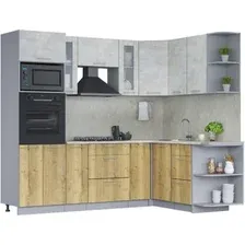 Готовая кухня Интерлиния Мила 1.68x2.4 правая (бетон лайт/дуб золотой/опал светлый)