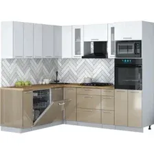 Готовая кухня Интерлиния Мила Gloss 1.896х2.38 (капучино глянецбелый/дуб бунратти)