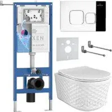 Унитаз подвесной Roxen Vine Tornado в комплекте с инсталляцией StounFix Dual Fresh 6 в 1 979016 (кнопка: хром глянцевый)