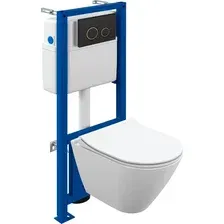 Унитаз подвесной Cersanit City Smart CO DPL EO Slim + Link PRO 68308 (с кнопкой Twins черный матовый/золото)
