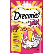 Лакомство Dreamies для взрослых кошек с говядиной и сыром, MIX, 60 г