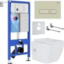 Унитаз подвесной Roxen Cube bidet в комплекте с инсталляцией StounFix Dual Fresh 6 в 1 966682 (кнопк