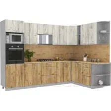 Готовая кухня Интерлиния Мила Лайт 1.88x3.0 правая (дуб золотой/дуб золотой/малага)