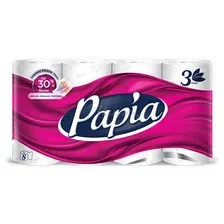 Бумага туалетная PAPIA белая трехслойная, 8 шт