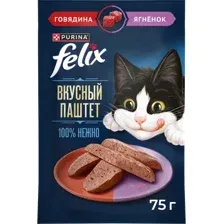 Влажный корм для кошек Felix Вкусный паштет Говядина и ягненок (75г)