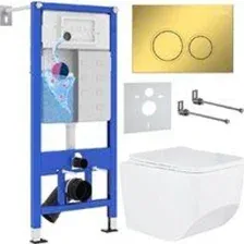 Унитаз подвесной Roxen Boro в комплекте с инсталляцией StounFix Dual Fresh 6 в 1 968023 (кнопка: зол