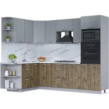 Готовая кухня Интерлиния Мила Лайт 1.68x2.6 левая (серебро/дуб веллингтон/белый гранит)