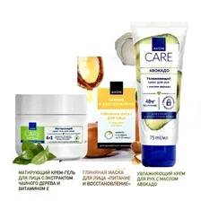 Avon Матирующий крем-гель для лица c экстрактом чайного дерева и витамином Е 100 мл + Увлажняющая маска для лица с маслом авокадо 75 мл