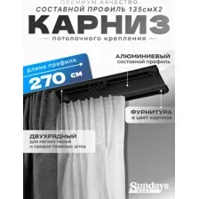Карниз для штор Sundays Home D-6-P двухрядный (2.7м, составной, черный)