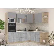 Готовая кухня Интерлиния Мила 1.88x2.4 правая (серебристый/бетон/бискайская сосна)