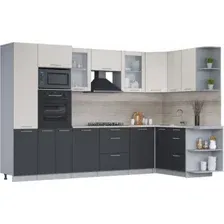 Готовая кухня Интерлиния Мила 1.68x3.2 правая (персидский жемчуг/антрацит/травертин серый)