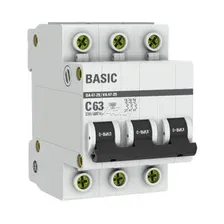 Автоматический выключатель EKF Basic ВА 47-29 3P 63А C 4,5кА (mcb4729-3-63C)
