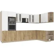 Готовая кухня Интерлиния Мила 1.88x3.4 правая без столешницы (белый платинум/дуб золотой)