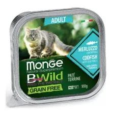Влажный корм Monge Cat BWild GRAIN FREE для кошек, беззерновой, из трески с овощами, ламистер 100 г