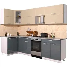 Готовая кухня Интерлиния Мила Gloss 50-12x27 (ваниль/асфальт глянец)
