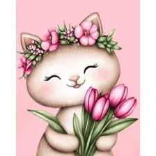 Алмазная мозаика  Феникс+ Кошечка с тюльпанами 70792