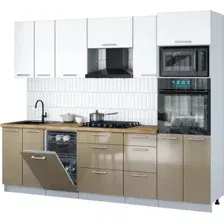 Готовая кухня Интерлиния Мила Gloss 2.65-ПМ3 (капучино глянец/белый/дуб бунратти)