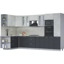 Готовая кухня Интерлиния Мила 1.68x3.4 левая (бетон лайт/антрацит/опал светлый)