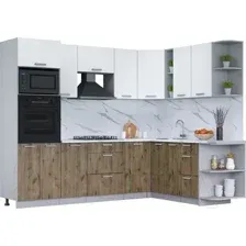 Готовая кухня Интерлиния Мила Лайт 1.88x2.6 правая (белый платинум/дуб веллингтон/белый гранит)