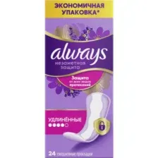 Прокладки гигиенические женские Always Незаметная защита, ежедневные, удлиненные, 24 шт