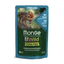 Влажный корм для кошек Monge BWild Grain Free из тунца с креветками и овощами (пауч, 85г)