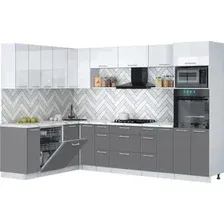 Готовая кухня Интерлиния Мила Gloss 1.896х2.98-2 (серый/белый глянец/белый гранит)