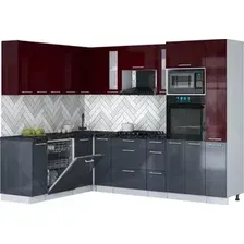 Готовая кухня Интерлиния Мила Gloss 1.896х2.68 (асфальт глянец/бордовый глянец/кастилло темный)