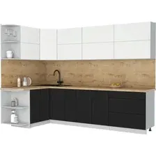 Кухонный модуль Интерлиния Мила Матте 1.5x2.9 А (белый/черный/дуб бунратти)