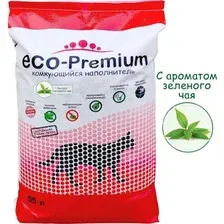 Древесный наполнитель ECO-Premium комкующийся, зеленый чай, 55 л