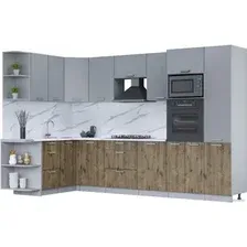 Готовая кухня Интерлиния Мила Лайт 1.68x3.2 левая (серебро/дуб веллингтон/белый гранит)
