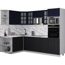 Готовая кухня Интерлиния Мила Деко 1.68x2.6 LV (черный/индиго/белый гранит)