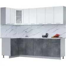 Готовая кухня Интерлиния Мила 12x25 (белый платинум/бетон портленд/белый гранит)