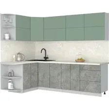 Готовая кухня Интерлиния Мила Матте 1.5x2.6 А (мята/керамика/опал светлый)
