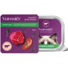 Влажный корм для кошек Yumster Полнорационный паштет д/стерилизованных кошек Телятина с почками (100г)