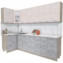 Готовая кухня Интерлиния Мила 12x28 (вудлайн кремовый-бетон-бискайская сосна)