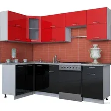 Готовая кухня Интерлиния Мила Gloss 60-12x25 (красный/черный глянец)