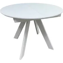 Кухонный стол Васанти плюс КРС 100 100/140x100 (белый матовый/белый/каркас белый/опора металл белый)