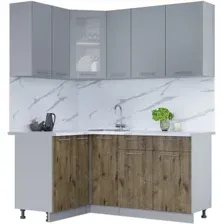 Готовая кухня Интерлиния Мила 12x17 (серебро/дуб веллингтон/белый гранит)