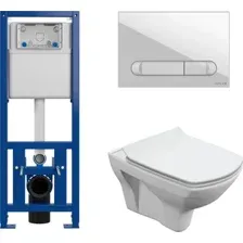 Унитаз подвесной Cersanit Carina New Clean On с инстал.Link Pro (с кнопкой Estetica 64109 белый)